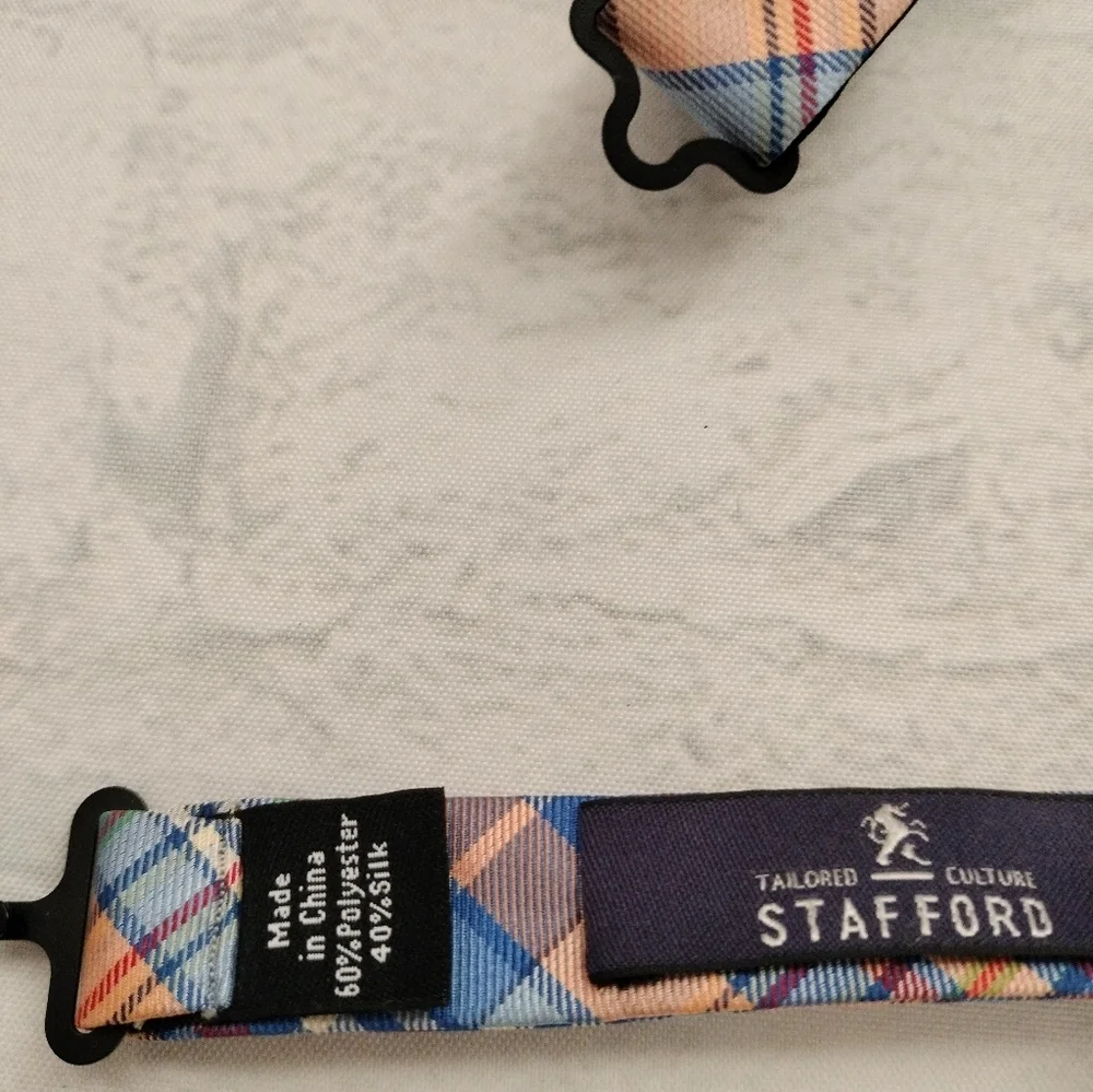 Stafford Bow Tie Blue Orange Plaid 2.25